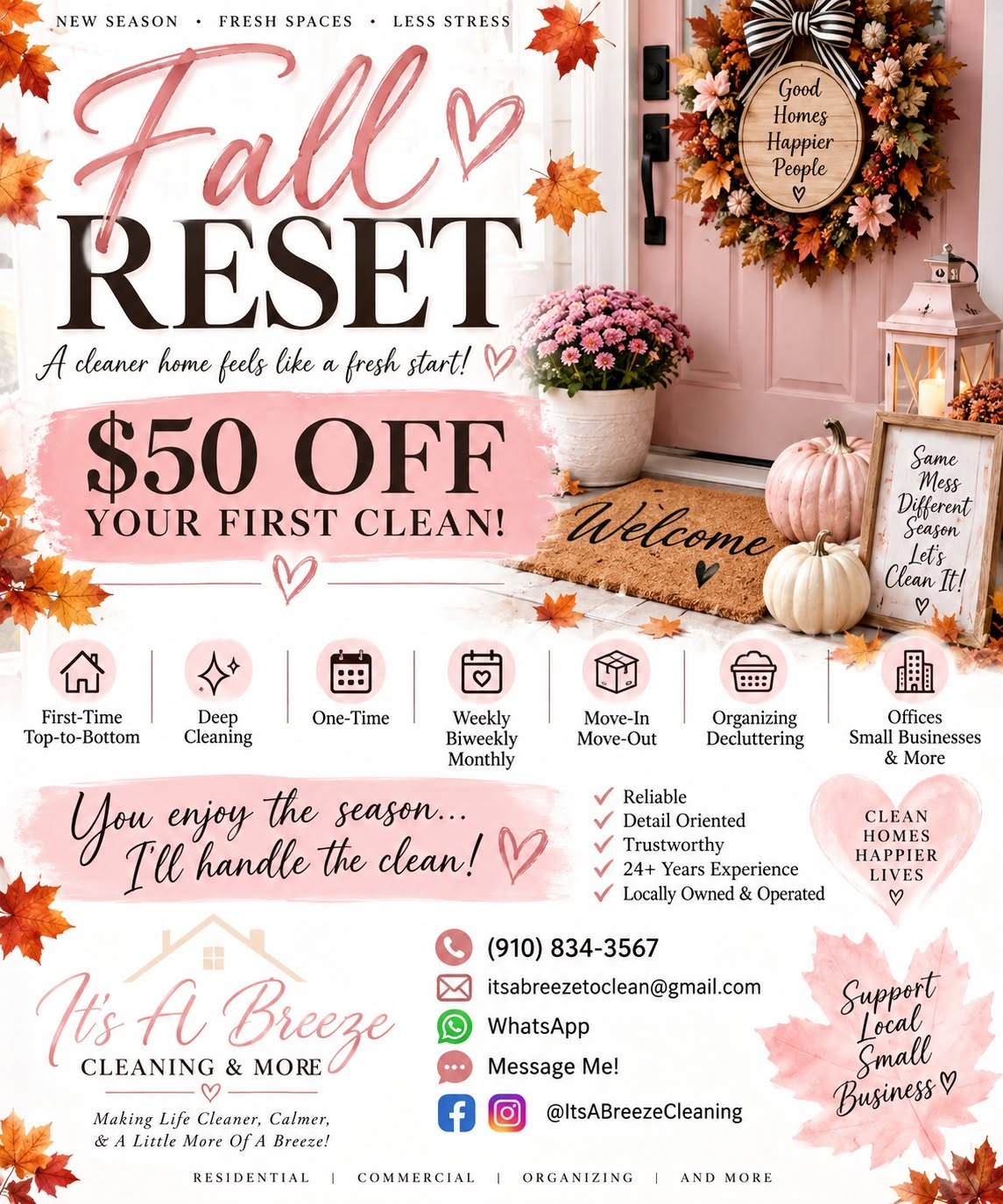 Fall cleaning special from It's A Breeze Cleaning & More